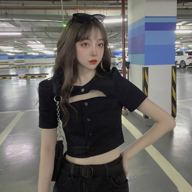 Áo croptop SUXI ngắn tay eo cao thời trang mùa hè dành cho nữ