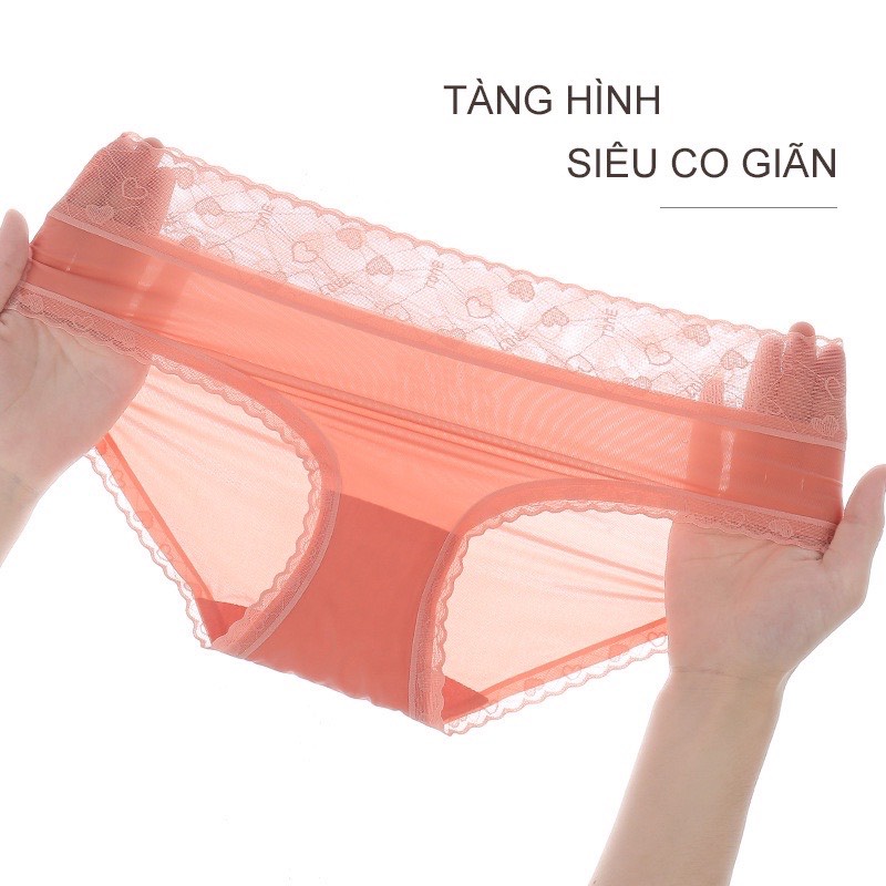 Quần lót nữ lụa lạnh cao cấp, tàng hình cạp ren tim quyến rũ, ôm nâng mông sexy, gợi cảm, miếng lót kháng khuẩn, Ninagen