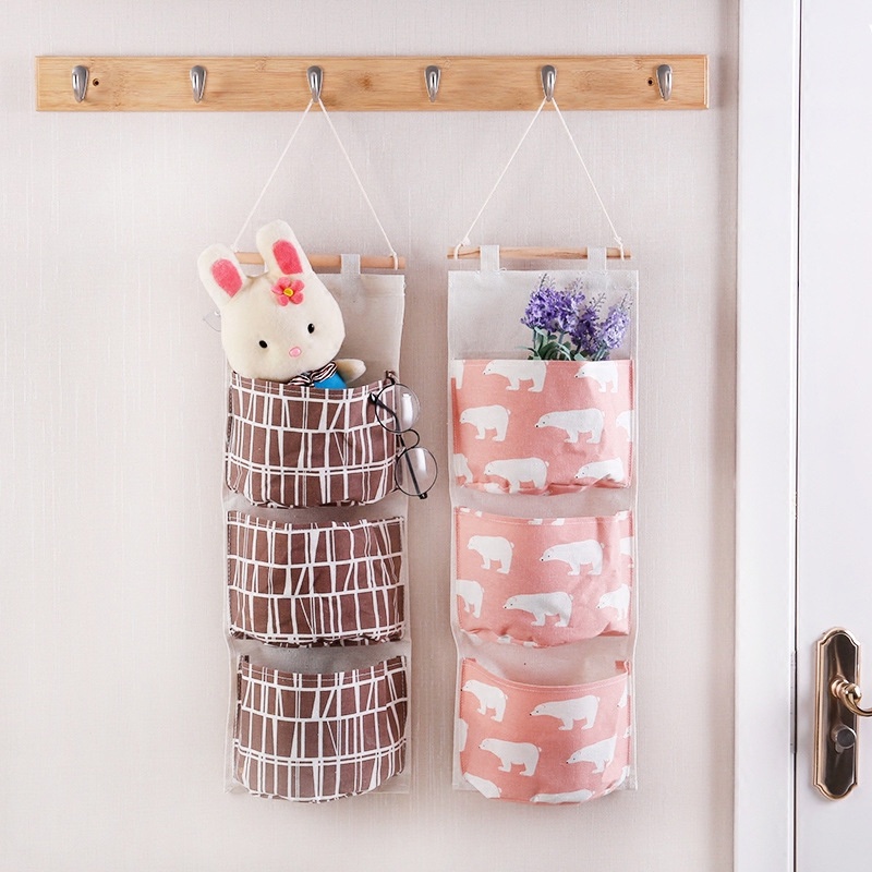 Túi Vải Treo Tường 3 TẦNG DÉCOR Lúa Mạch - Giỏ Đựng Đồ Nhiều Ngăn Trang Trí