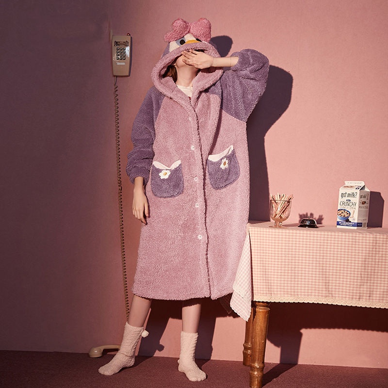 Đầm Ngủ Lông Cừu San Hô Dày Dáng Dài Thời Trang Thu Đông Cho Nữ | BigBuy360 - bigbuy360.vn