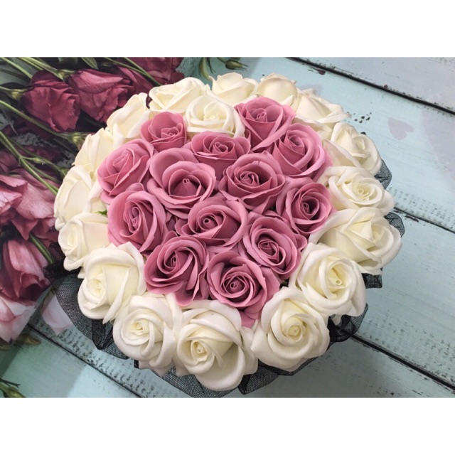 🌸🌺  Hoa Sáp hộp tròn 33 bông  mix màu    🌺