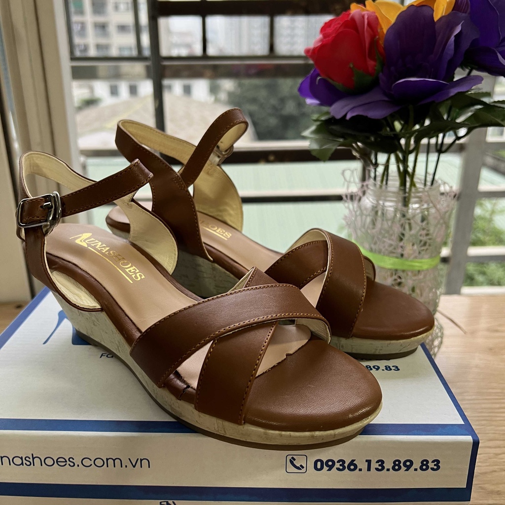 Xăng đan đế xuồng da bò mềm êm chân 5p LUNASHOES 6004 bảo hành 2 năm giày trung niên nữ cho mẹ