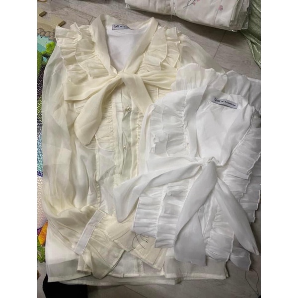 Áo sơ mi voan tơ cổ nơ tay cách điệu B22