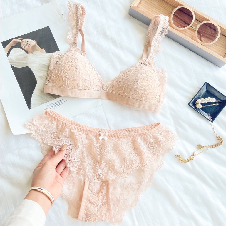 Áo ngực bralette dây quai ren không gọng đệm mỏng Ladali