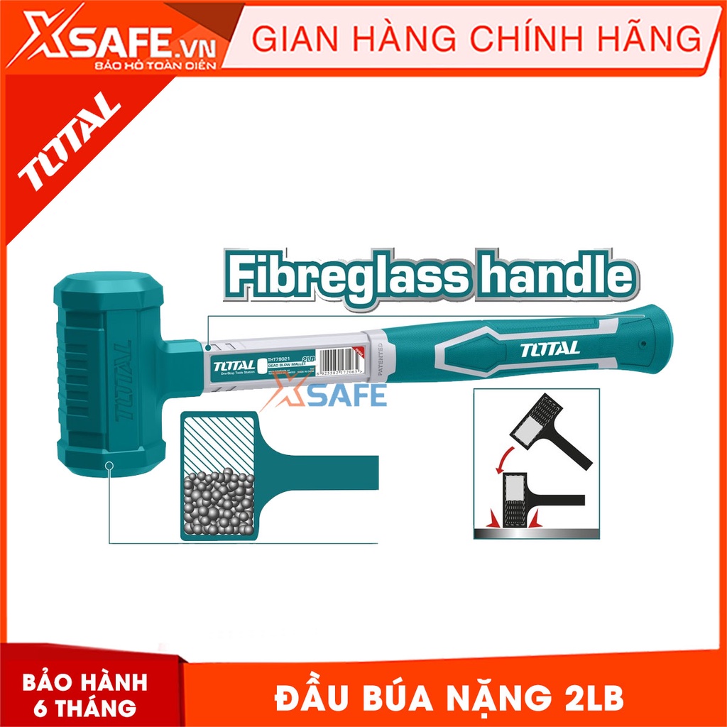 Búa nhựa 2 đầu tròn không nảy TOTAL THT79021 2LB Búa cao su 2 đầu, cán nhựa chống trượt, không tạo lửa