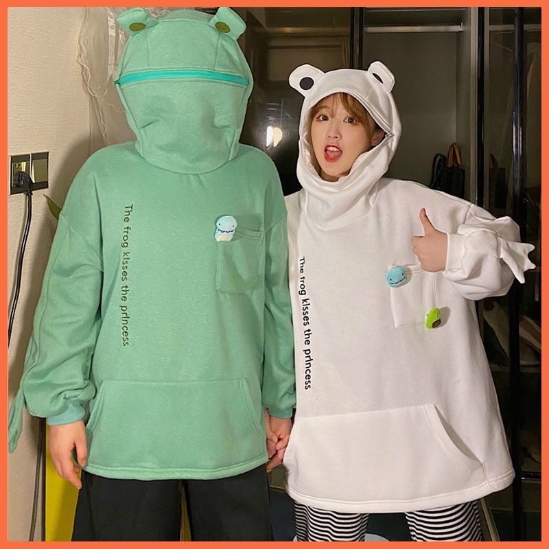 Áo khoác hoodie dáng rộng kiểu hình ếch dễ thương phong cách harajuku thời trang cho nam nữ