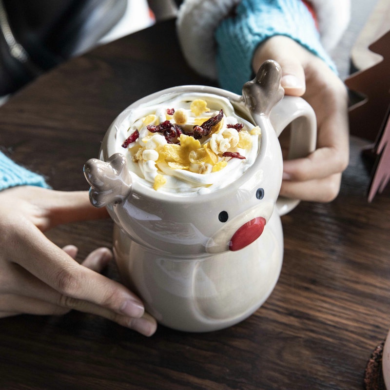 Cốc gốm sứ sữa cà phê tráng men hình tuần lộc dễ thương ngày Noel