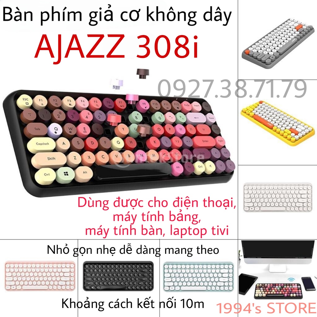 Ajazz 308i - Bàn Phím và Chuột Bluetooth Giả Cơ Không Dây - Dùng cho Điện thoại Máy tính bảng, Máy tính bàn Laptop, Tivi