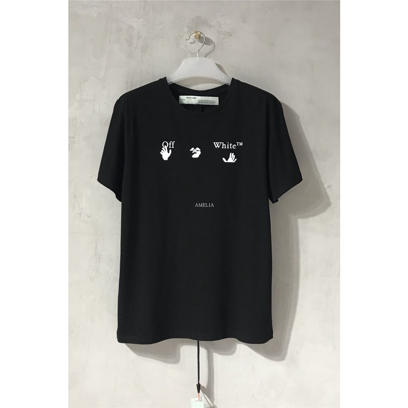 Off White Áo Thun Ngắn Tay Họa Tiết Chữ Độc Đáo Thời Trang