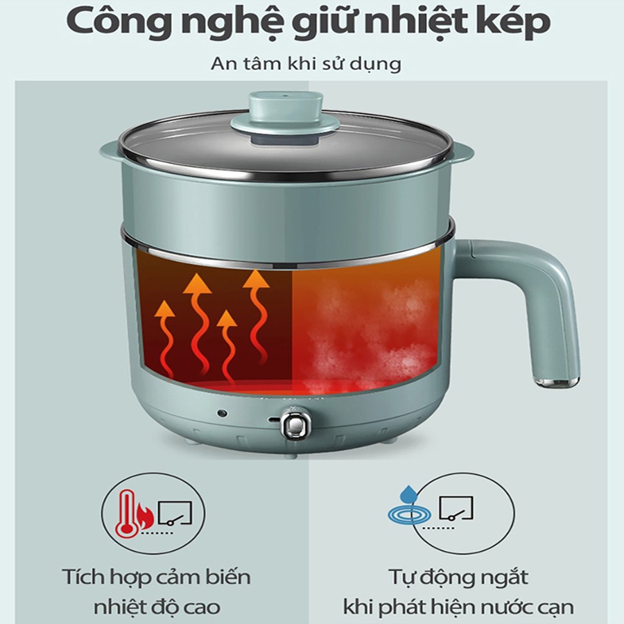 Nồi lẩu điện đa năng mini Bear 1.2L 600W, thiết kế nhỏ gọn tiện dụng, HomeMart – Hàng chính hãng BH 18 tháng