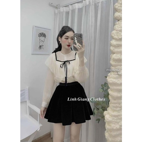 Áo sơ mi viền nơ vuông