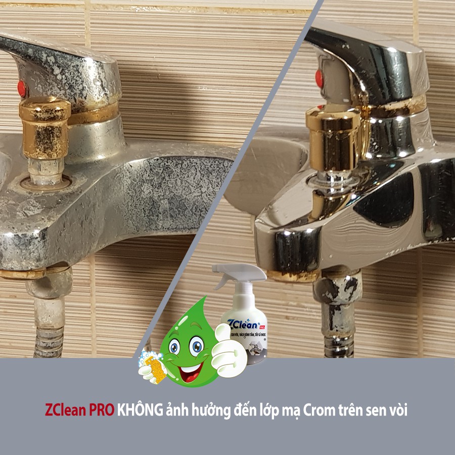 [TẨY CẶN CANXI TRÊN SEN VÒI] Nước tẩy cặn canxi ZCLEAN | Tẩy cặn Canxi, đốm nước cứng, ố mờ Trên Sen vòi, Vách Kính,Inox