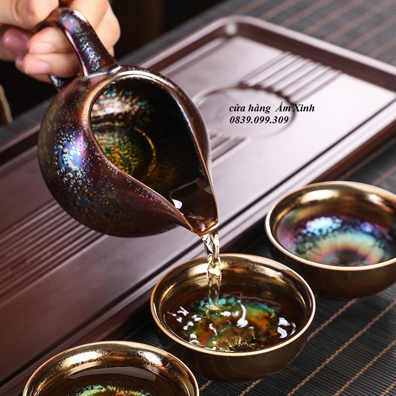 Bộ Ấm Chén Trà Đạo Thiên Mục Kiến Trản (Hồng Thái)