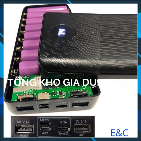 Box sạc dự phòng 8 cell 2A dùng pin 18650 3 đầu vào, box sạc nhanh 2A, mạch sạc dự phòng, mạch sạc pin 18650, pin 18650