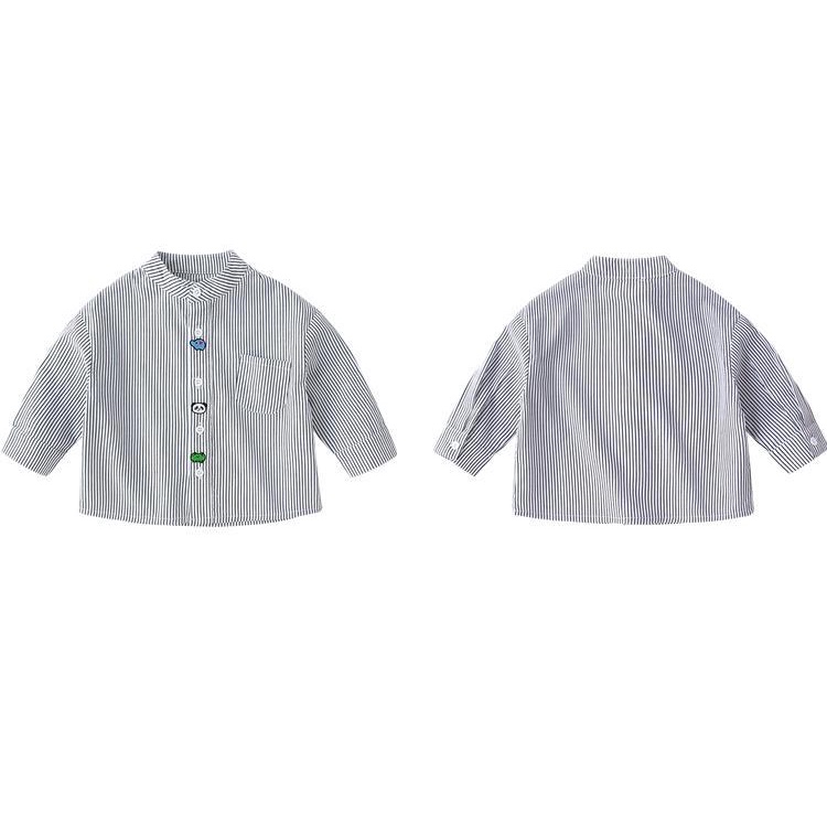 Áo Sơ Mi Cotton Tay Dài Họa Tiết Kẻ Sọc Thời Trang Xuân Thu Cho Bé Trai Và Gái