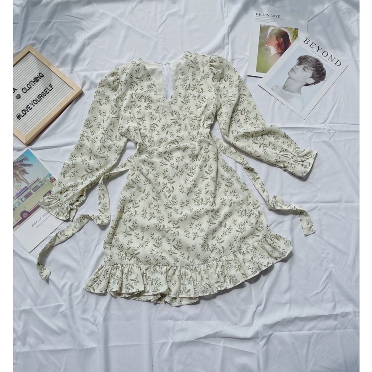 Đầm hoa lụa tay dài 2 màu