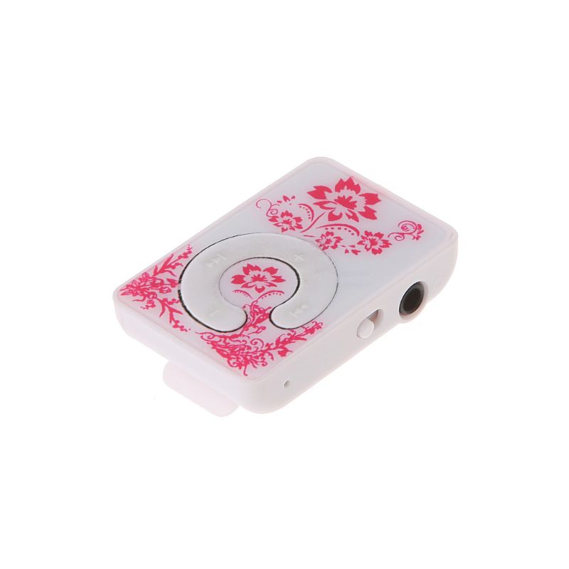 Máy Nghe Nhạc MP3 32GB TF Kẹp Áo Họa Tiết Hoa Kèm Dây Cáp USB Mini
