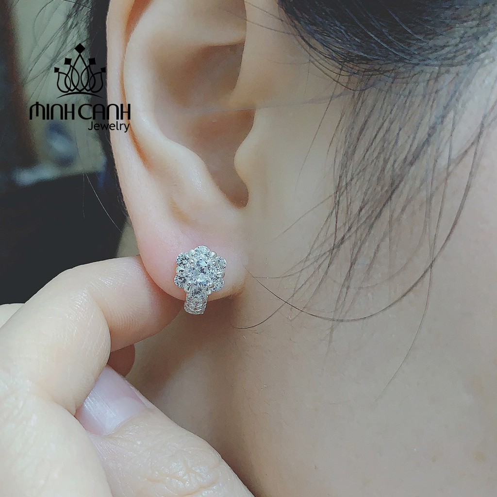 Bông Tai Bạc Khóa Bấm Họa Tiết Hình Hoa - Minh Canh Jewelry