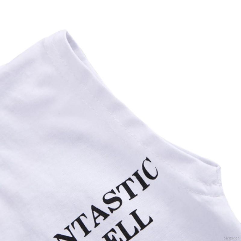 Bộ áo thun ba lỗ + quần ngắn hoạ tiết in đơn giản đáng yêu chi bé