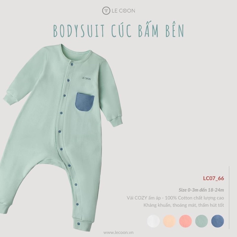 Le coon - Bodysuit cúc lệch thu đông không tất, mềm mại