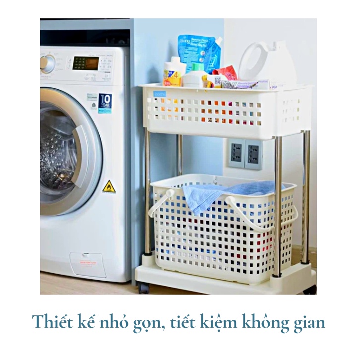 Kệ giặt di động Nachi - kèm giỏ đựng đồ, bánh xe xoay 360 độ chịu lực đến 40kg. không giòn gãy