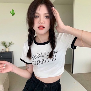 Áo thun croptop ROLLIN phối viền