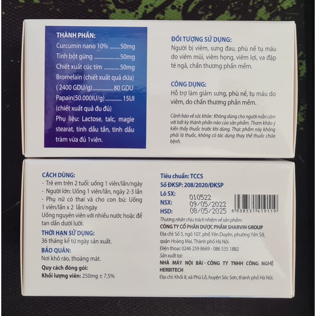 Alphachyvino (Hộp 100 viên) - Hỗ trợ giảm sưng, phù nề, tụ máu do viêm, do chấn thương phần mềm