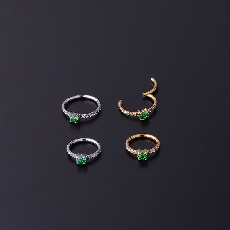 1 Cái Khuyên Tai Tròn Bằng Thép Titan Đính Đá Zircon 8mm/10mm 16Gauge Không Gây Dị Ứng