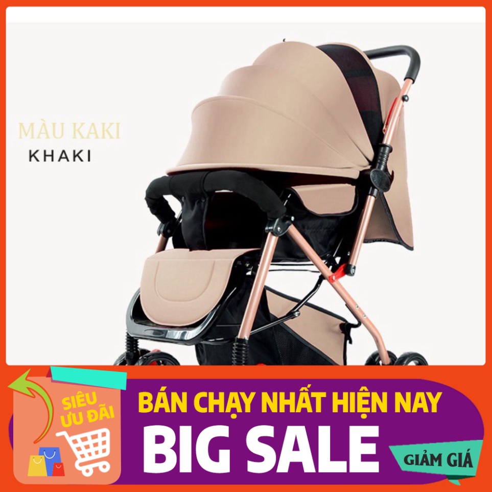 Xe đẩy em bé cao cấp loại lớn 2 chiều 3 tư thế có giảm xóc bánh xe 360 độ đệm nằm êm ái, không gian rộng rãi