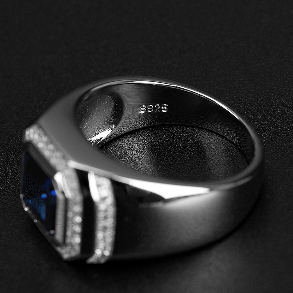 Nhẫn Đính Hôn Mặt Đá Zircon Xanh Hình Vuông Thời Trang Cho Nam