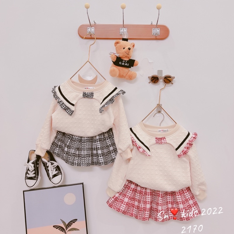 Set áo phối cv caro sn kids cho bé gái