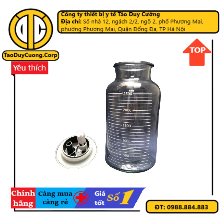 Bình đựng dịch thủy tinh 2.5 Lít - dùng cho máy hút dịch 2 bình YUWELL 7a-23d, 7a-23b, máy Kaneko