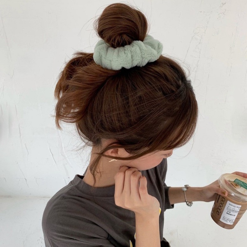 Dây buộc tóc vải len mềm co giãn thời trang cho nữ tùy chọn màu sắc