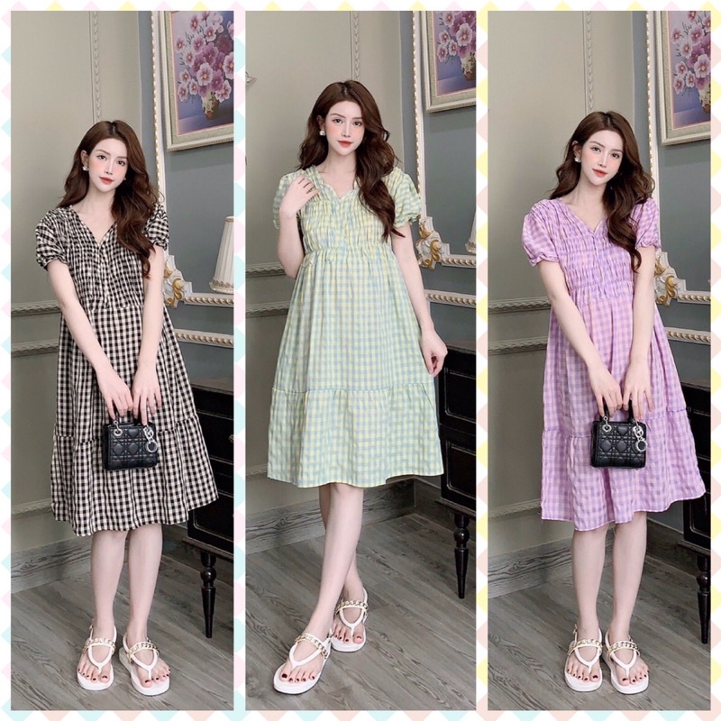Váy bầu đầm bầu dáng suông MAMADRESS thiết kế KẺ RẺ ĐẸP babydoll HÈ THU mẫu mới cho mẹ bầu mặc đi làm đi chơi tiện lợi