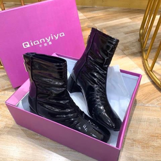 Boot cao cổ da bóng cao cấp gót 5 cm