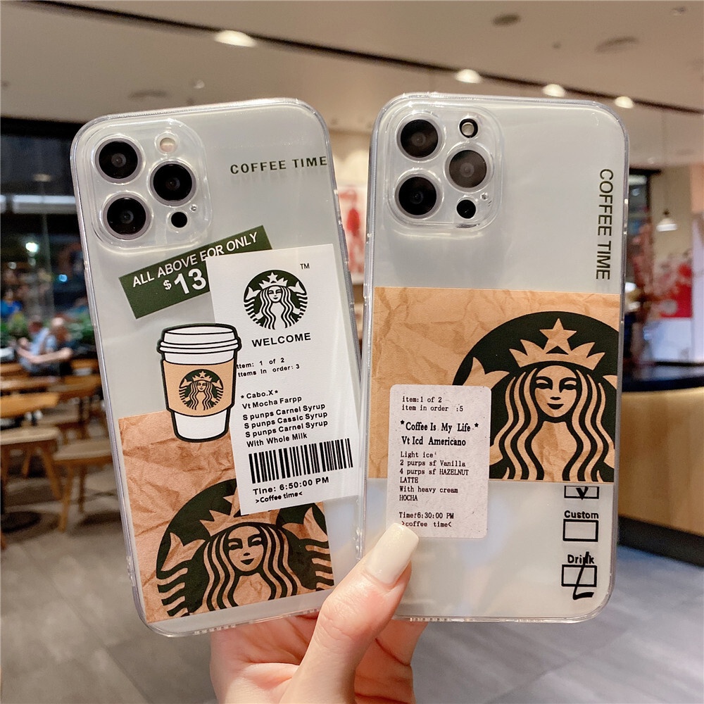 Ốp điện thoại trong suốt bảo vệ camera in hình Starbucks cho Realme 8 4G 5G X7 Pro V15 V13 GT Neo