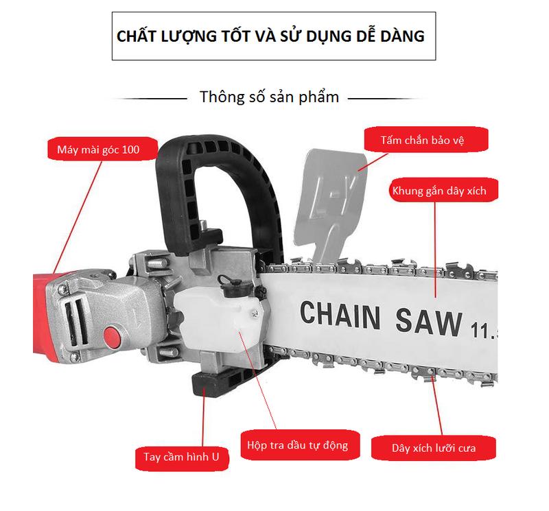 Bộ Chuyển Đổi Cưa Xích Gắn Máy Cắt Cầm Tay Thành Máy Cưa Gỗ