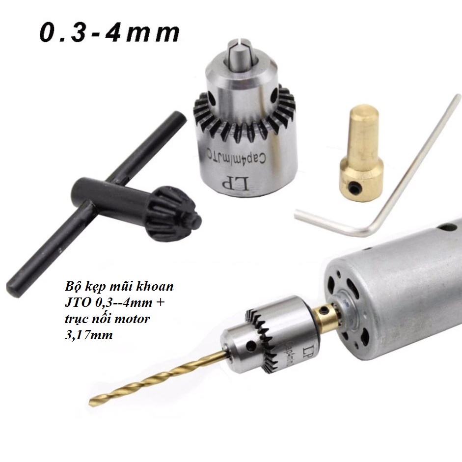 Bộ Đầu Kẹp Mũi Khoan JTO 0.3-4mm Kích Thước Trục nối 3.17mm Chuyên Dụng