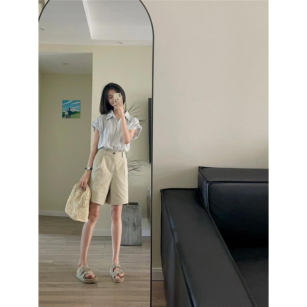 64894 Áo Sơ Mi Sọc Ngắn Tay Quần Short Kaki