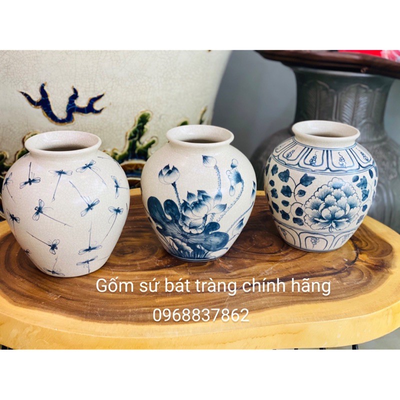 Vò cắm hoa men dạn hoạ tiết vẽ tay