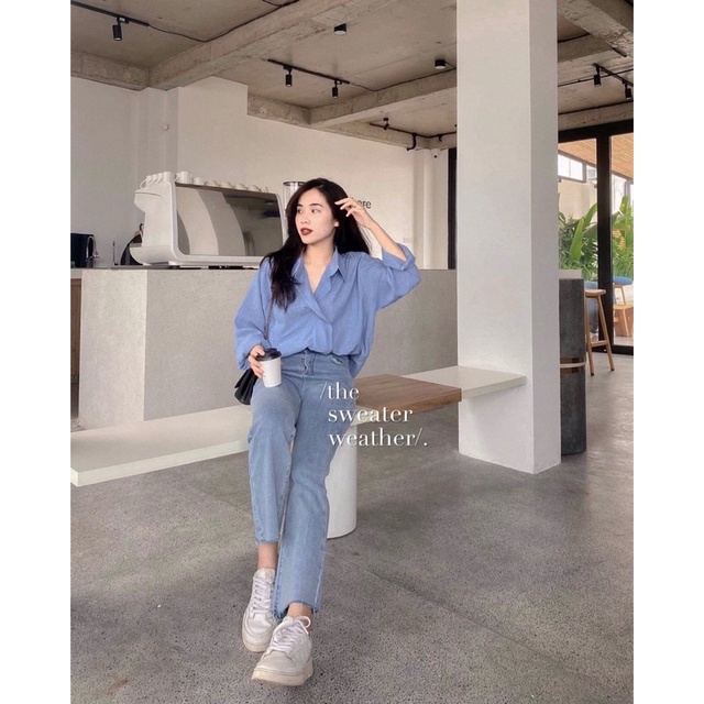 Áo Sơ Mi Thiết Kế Cổ Bẻ Thanh Lịch Áo Sơ Mi From Rộng Đẹp nhẹ nhàng