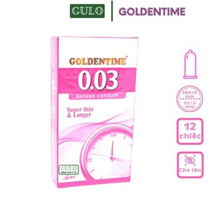 Bao Cao Su Siêu Mỏng, BCS Kéo Dài Thời Gian Condom Goldentime 0,03 Super Thin Longer - Hộp 12 bao