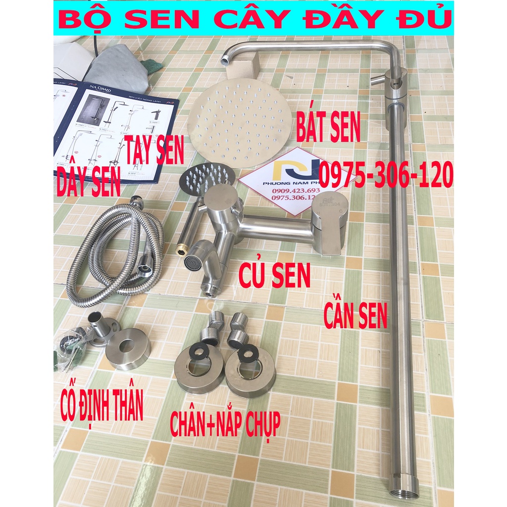 (CÂY SEN TRÒN NƯỚC MẠNH) Bộ Sen Cây Tắm Đứng Nóng Lạnh INOX 304 N1006 Fotar và tay sen tắm và dây sen