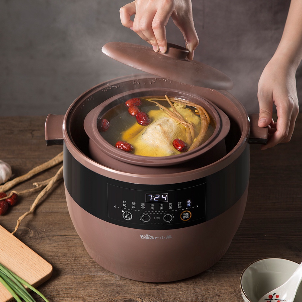 Nồi Chưng Yến, Hầm Cháo Cách Thủy, Nấu Canh Súp Chính Hãng Bear 4.5L  Có Hẹn Giờ - Gồm Thố 4.5L  va 4 Thố 0.5L