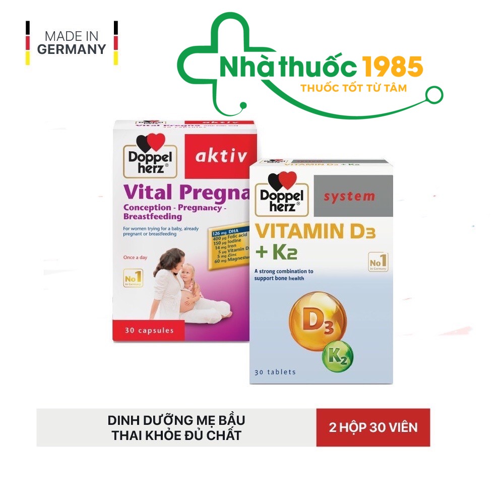 (NK Chính hãng) Bộ đôi dưỡng thai bổ sung Vitamin khoáng chất, tăng cường hấp thụ Canxi cho mẹ bầu Vital Pregna - K2 D3