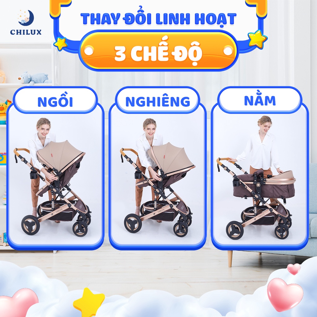 Xe đẩy nôi đa năng cho bé Chilux V1.6, nhiều chế độ tiện dụng, sang trọng cho bé.