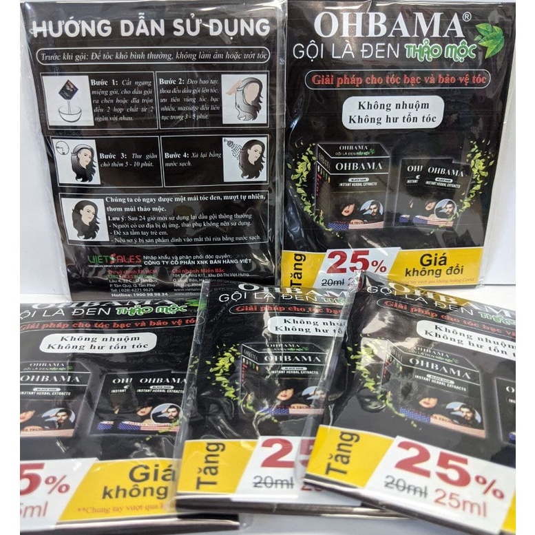 Bịch dầu gội nhuộm tóc OHBAMA  Black Hair Instant Wash 20ml / Gội Là Đen /Gội Nâu Thảo Mộc |Dầu gội phụ bạc