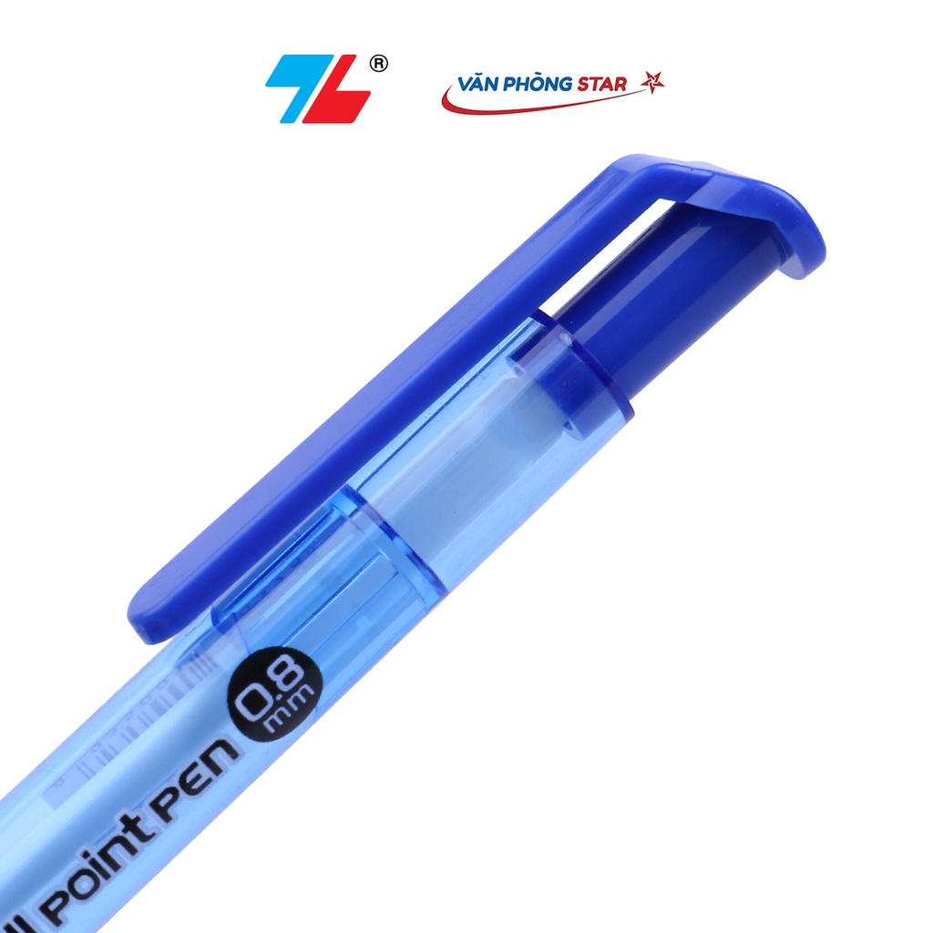 1 Hộp Bút bi TL-023 xanh số lượng 20 chiếc chính hãng Thiên Long tại Vanphongstar. Đầu bút 0.8mm viết được 1.200-1.500m