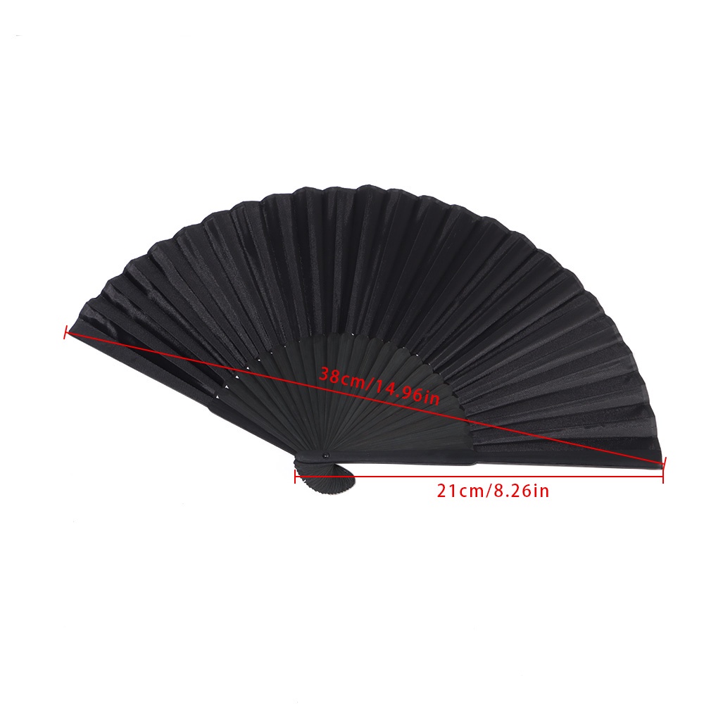Quạt xếp bằng lụa màu đen kích thước 8.27" phong cách Trung Hoa