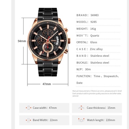 Đồng Hồ Quartz Chronograph Đa Năng Chống Thấm Nước Chất Liệu Thép Không Gỉ 9285 SKMEI